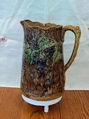 Embossed Grape Motif Ceramic Pitcher - Brown and Green